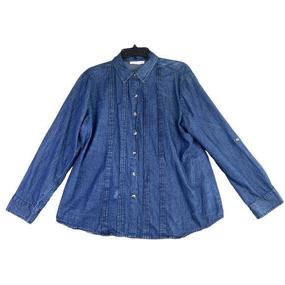 KEREN hart Tops - Keren Hart Womans L Chambray Button Up Blouse Shirt Pintuck Western Cowgirl VTG
